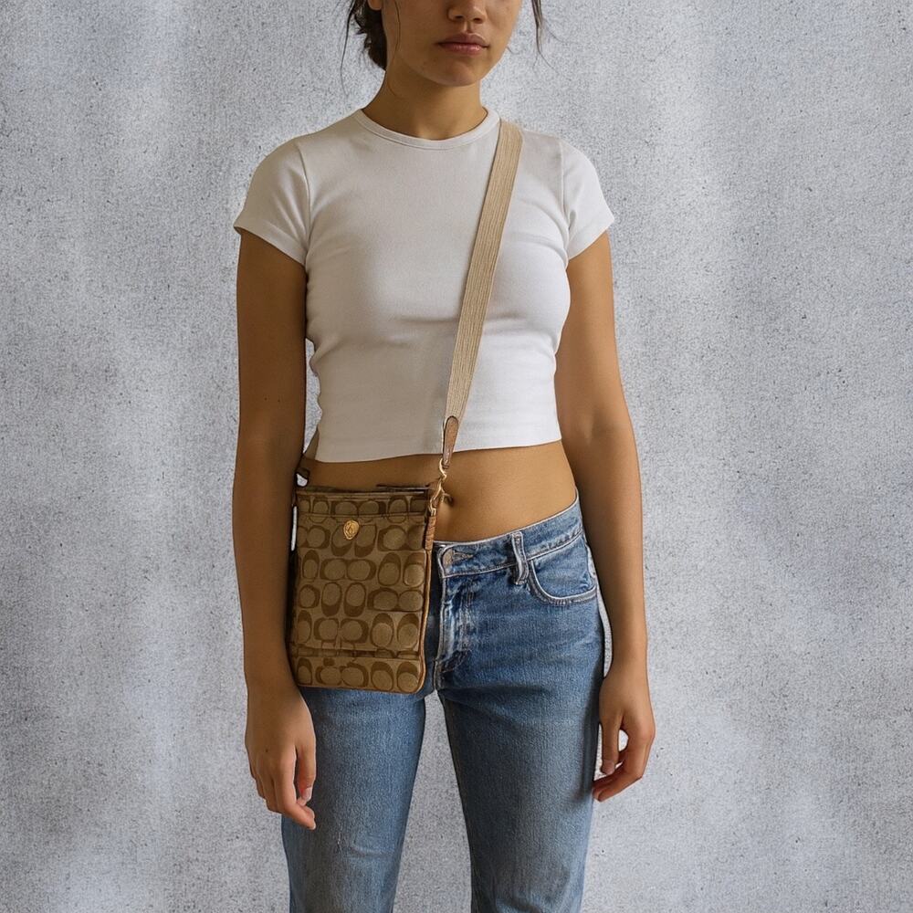 Vintage Y2K Coach Signature Canvas Crossbody Bag 10250 Brown Leather Trim